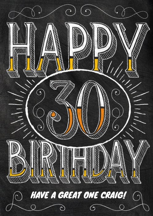Chalkboard Style Personalised Happy 30th Birthday Card