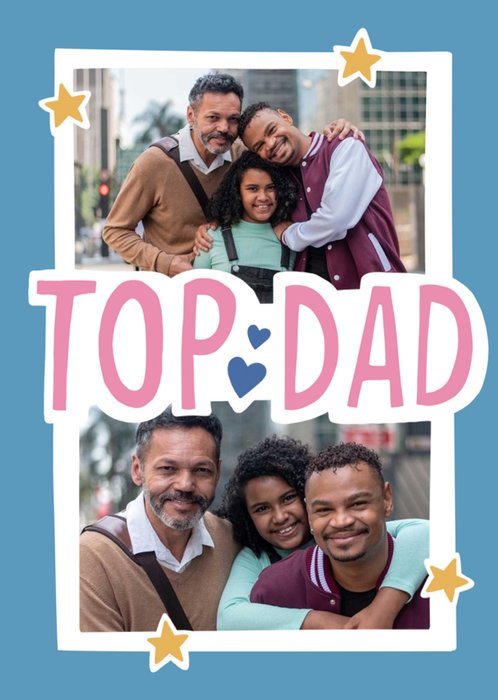 Fun Typography With Photo Frames On A Blue Background Top Dad Father's Day Card
