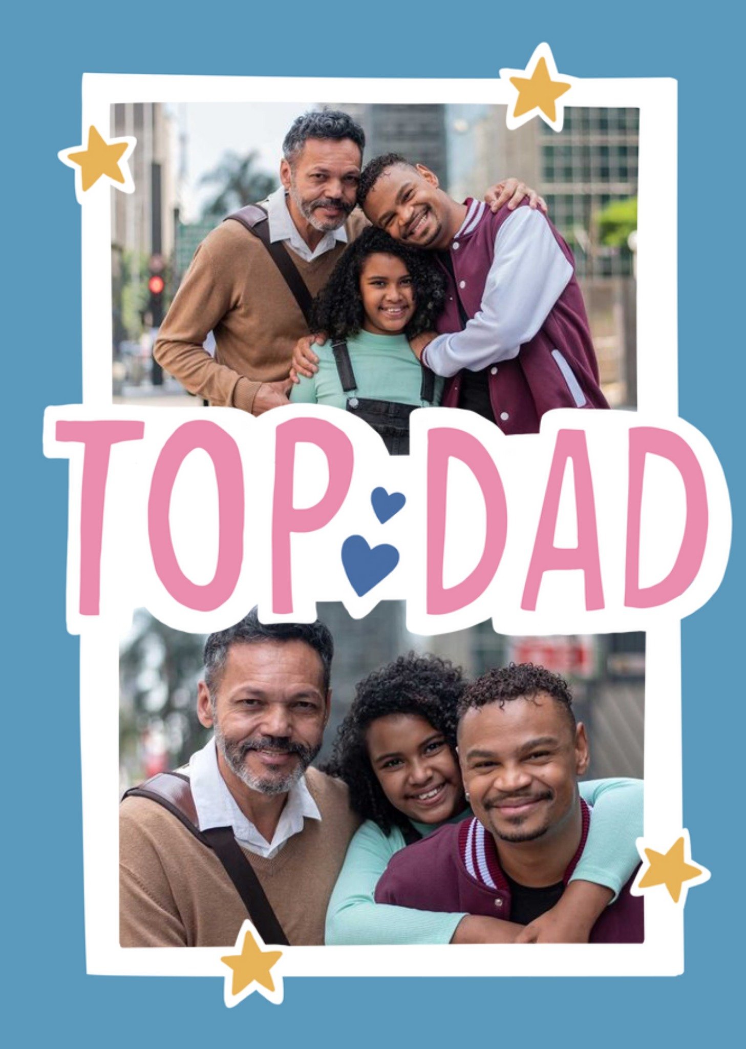 Fun Typography With Photo Frames On A Blue Background Top Dad Father's Day Card Ecard