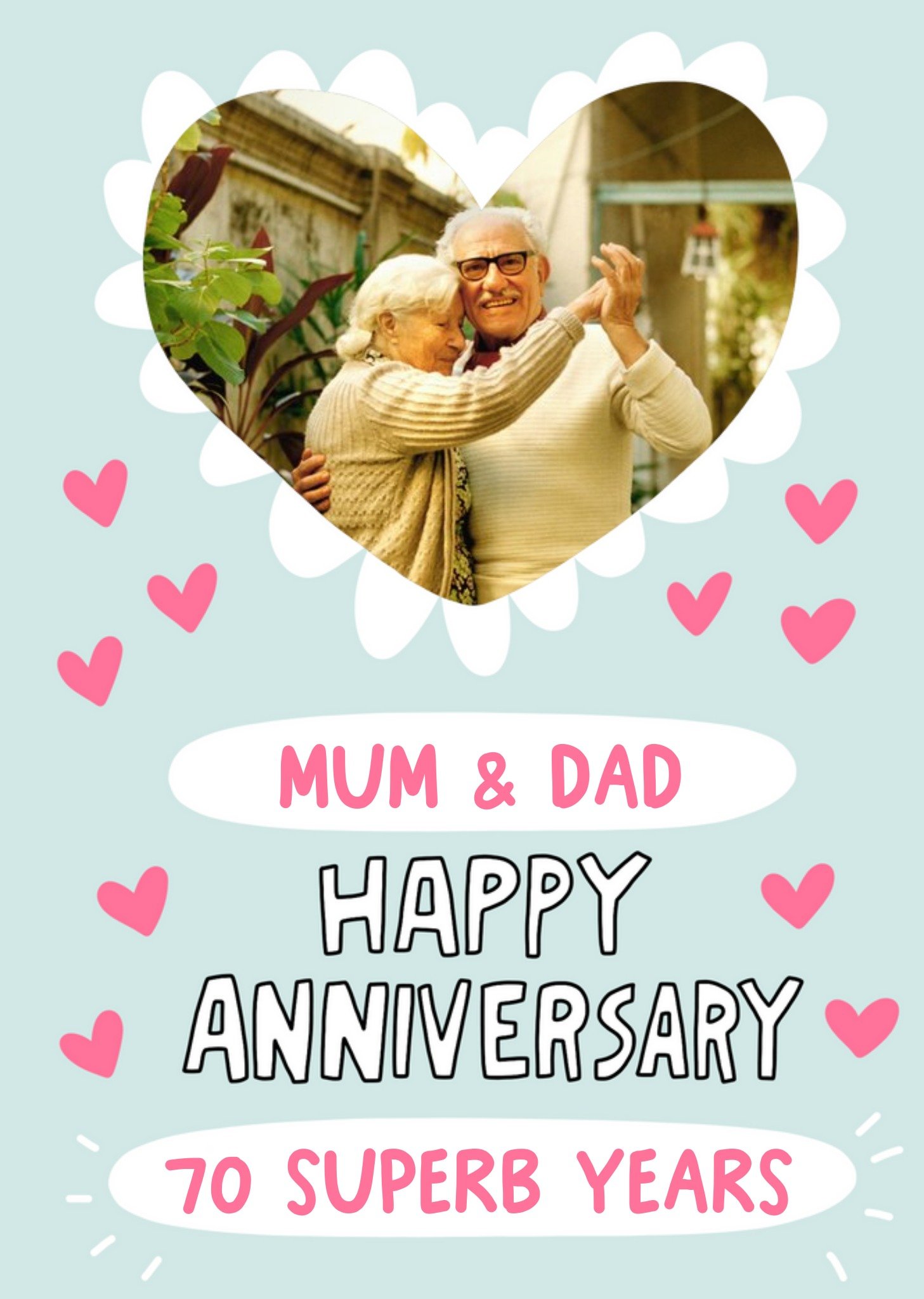 Angela Chick Bright Colourful Happy 70th Anniversary Mum & Dad, Photo Upload Card Ecard