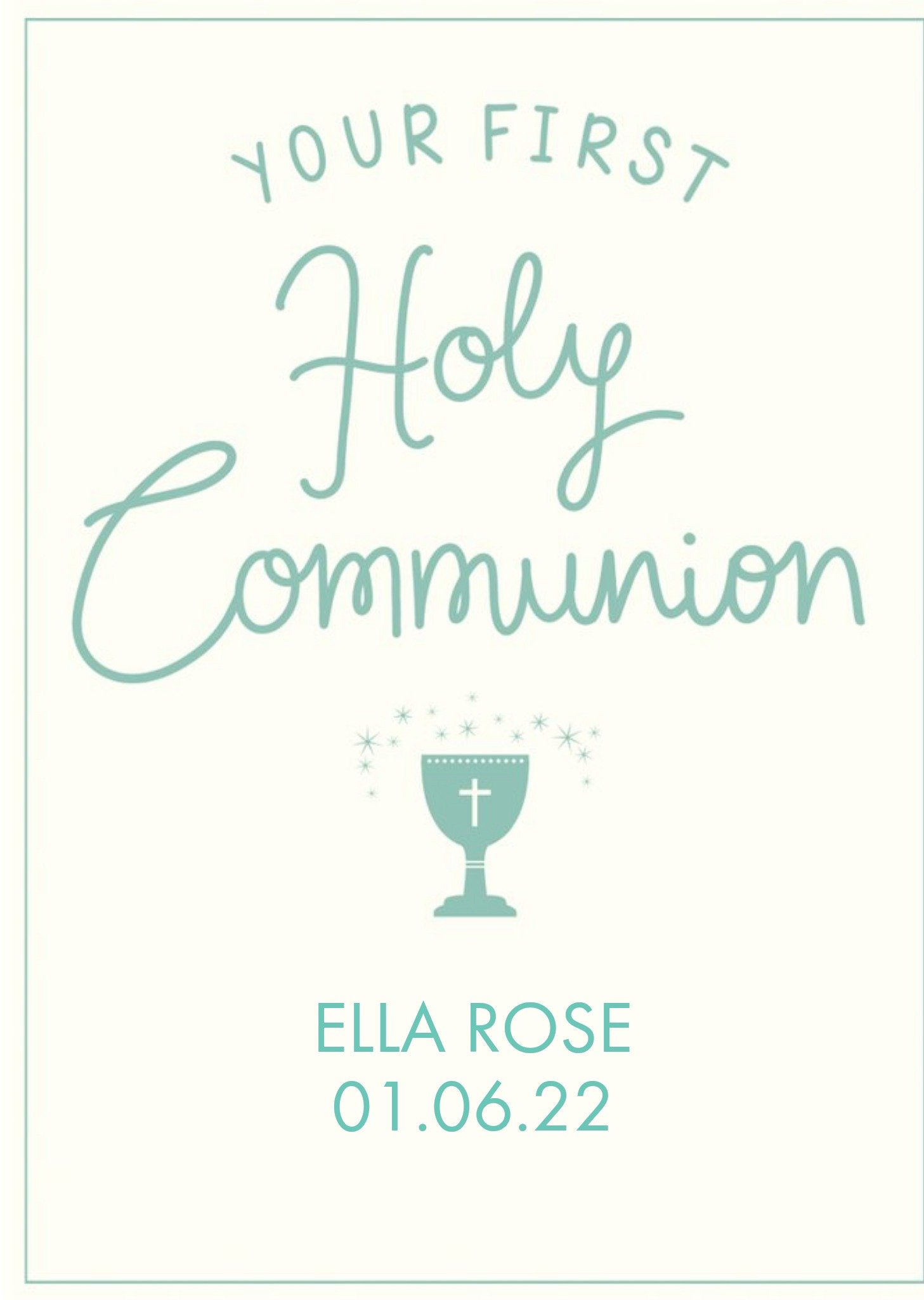 Clintons Simple Typographic Customisable First Holy Communion Card Ecard