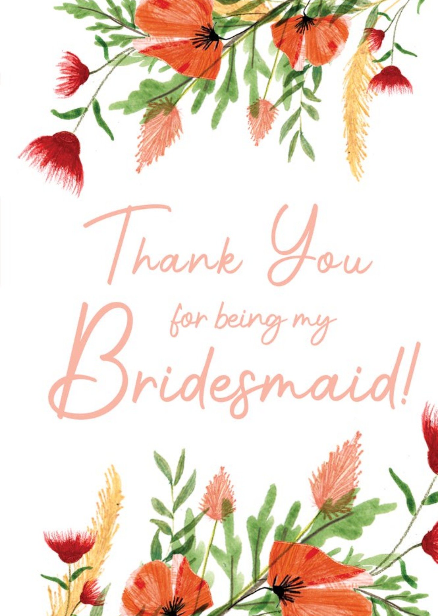 Moonpig Floral Thank You For Being My Bridesmaid, Standard Card