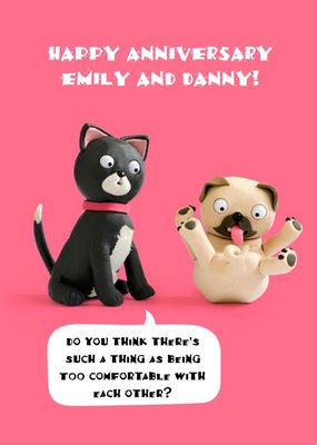 Cat And Dog Funny Caption Personalised Happy Anniversary Card