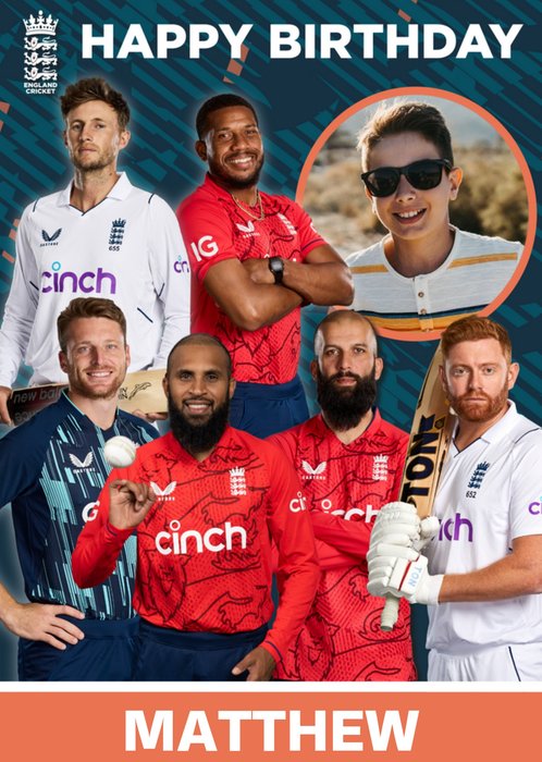 England Cricket Players Photo Upload Birthday Card