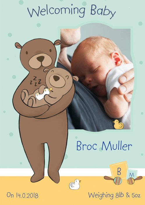 Bear Cuddles New Baby Photo Card