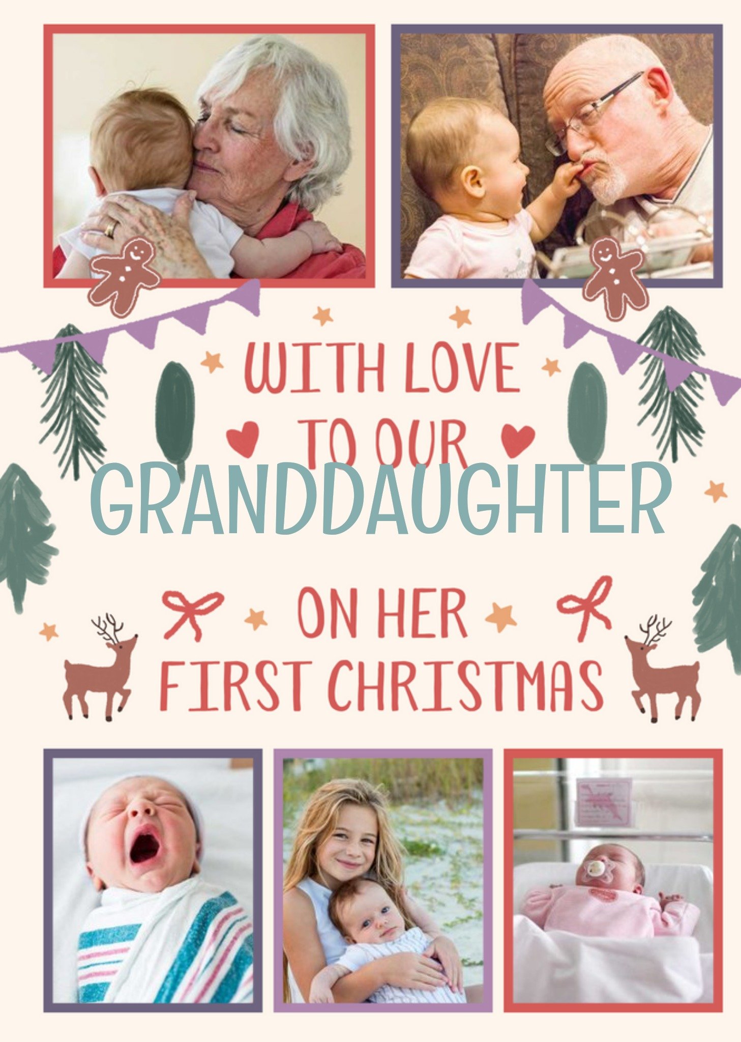 Five Photo Frames With Illustrations Of Reindeers Granddaughters Photo Upload Christmas Card Ecard