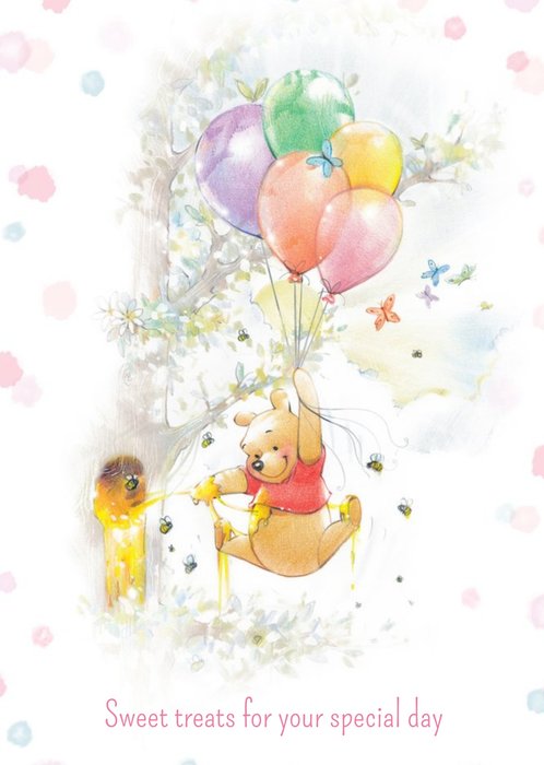 Disney Winnie The Pooh Balloons And Honey Personalised Happy Birthday Card
