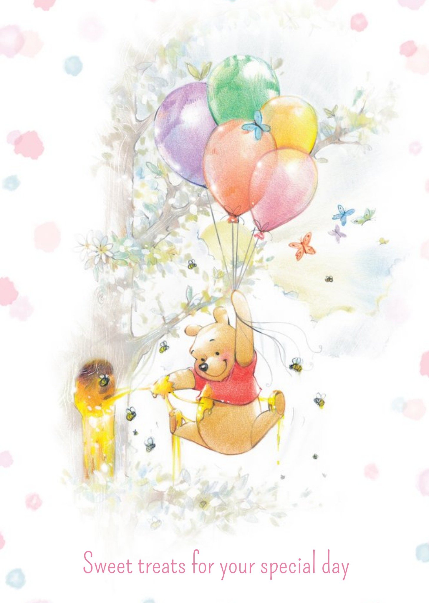 Disney Winnie The Pooh Balloons And Honey Personalised Happy Birthday Card, Large