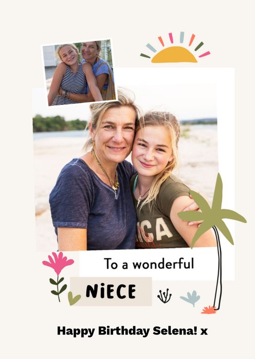 Illustrated Palm Tree and Sunrise Niece Birthday Card