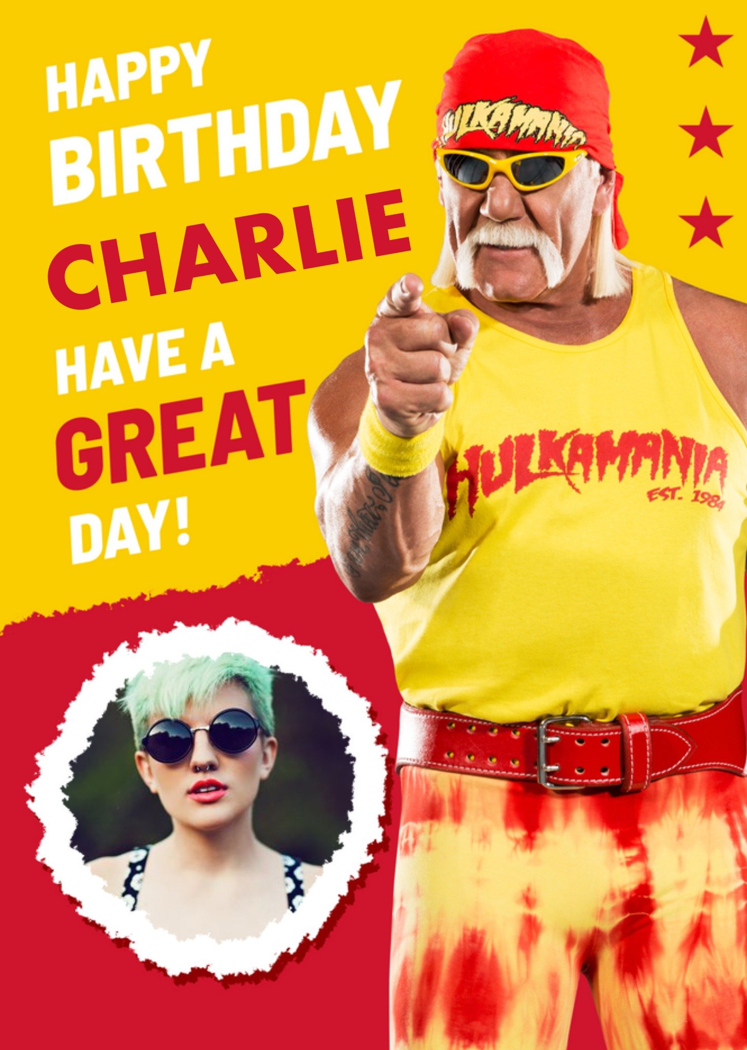 Wwe Hulkmania Have A Great Day Photo Upload Birthday Card, Large