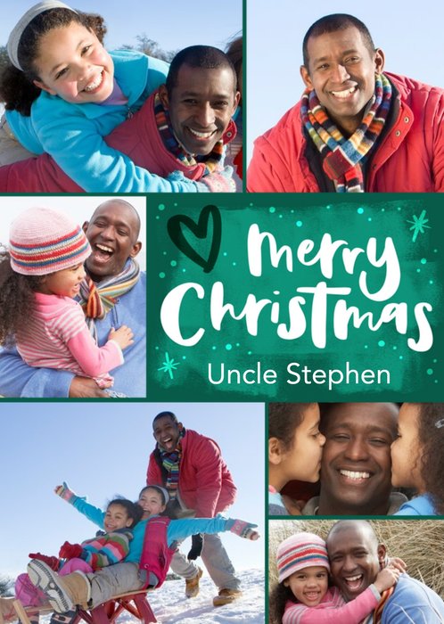 Hand-lettered photo upload Uncle Christmas card