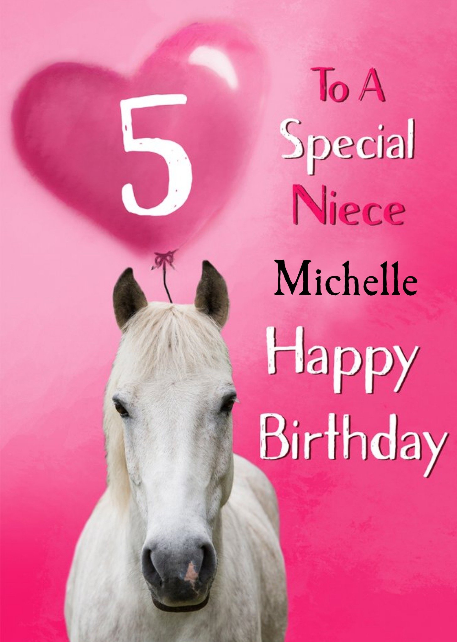 Moonpig Photo Of Horse With Birthday Balloon Niece 5th Birthday Card, Large