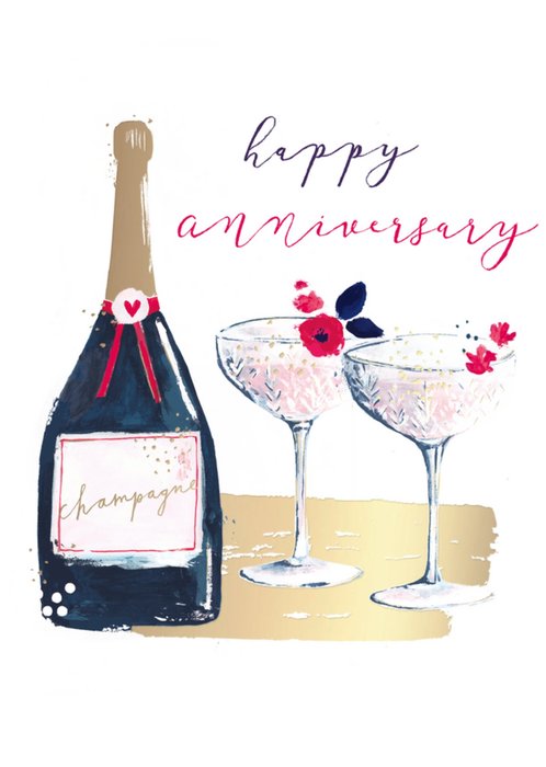 Painted Champagne Happy Anniversary Card
