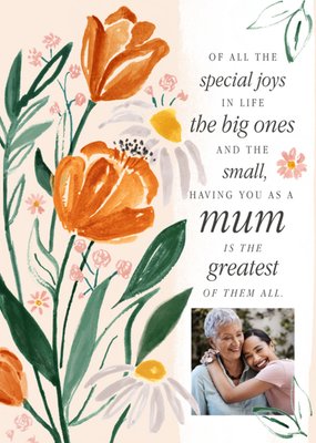 Watercolour Illustration Of Flowers Mother's Day Photo Upload Card