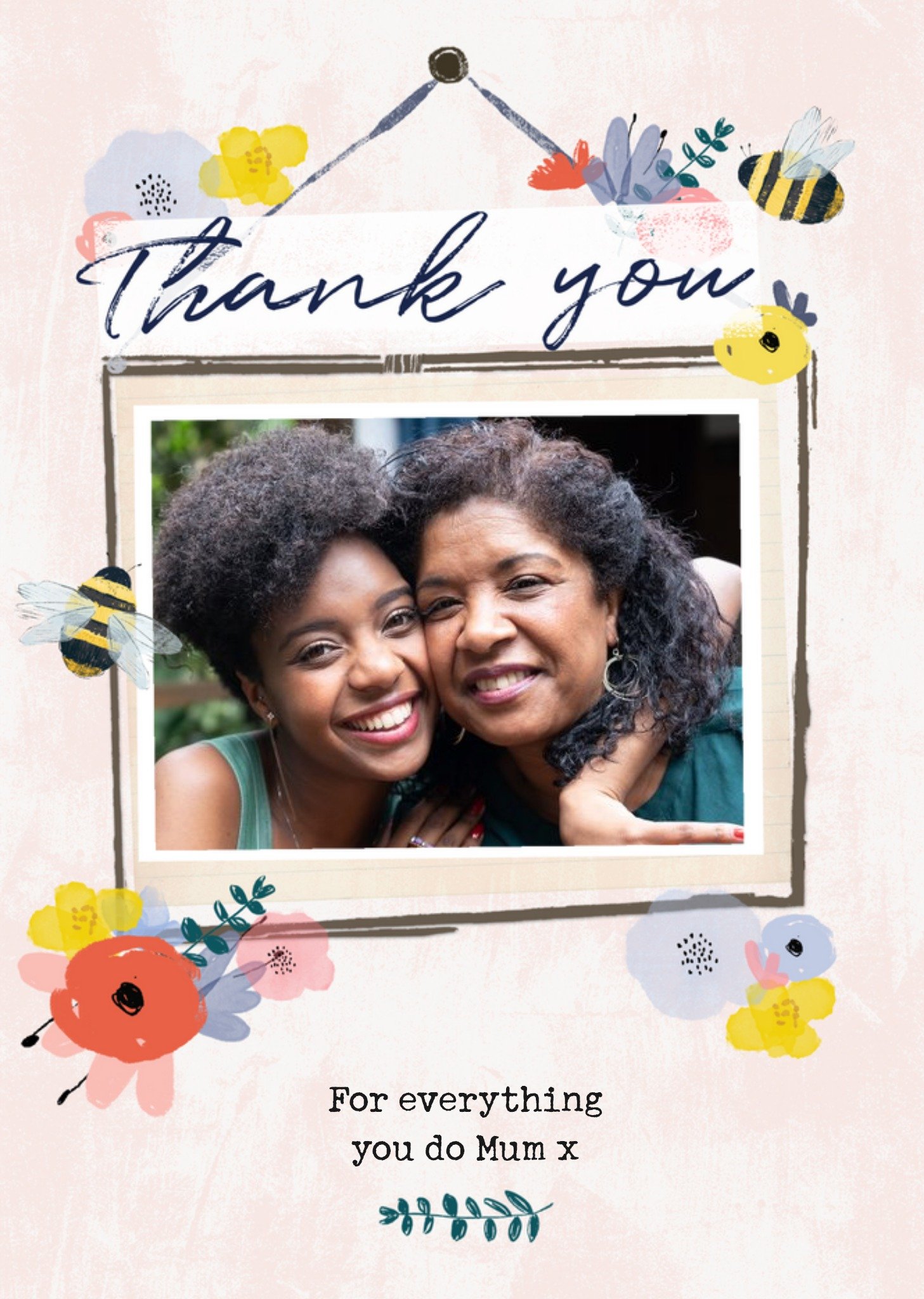 Moonpig Bees Knees Floral Bees Thank You For Everything You Do Mum Photo Upload Card, Large