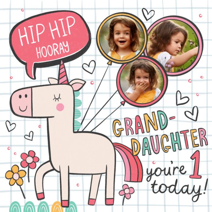 Cute Illustrations of A Unicorn Granddaughter Photo Upload Birthday Card
