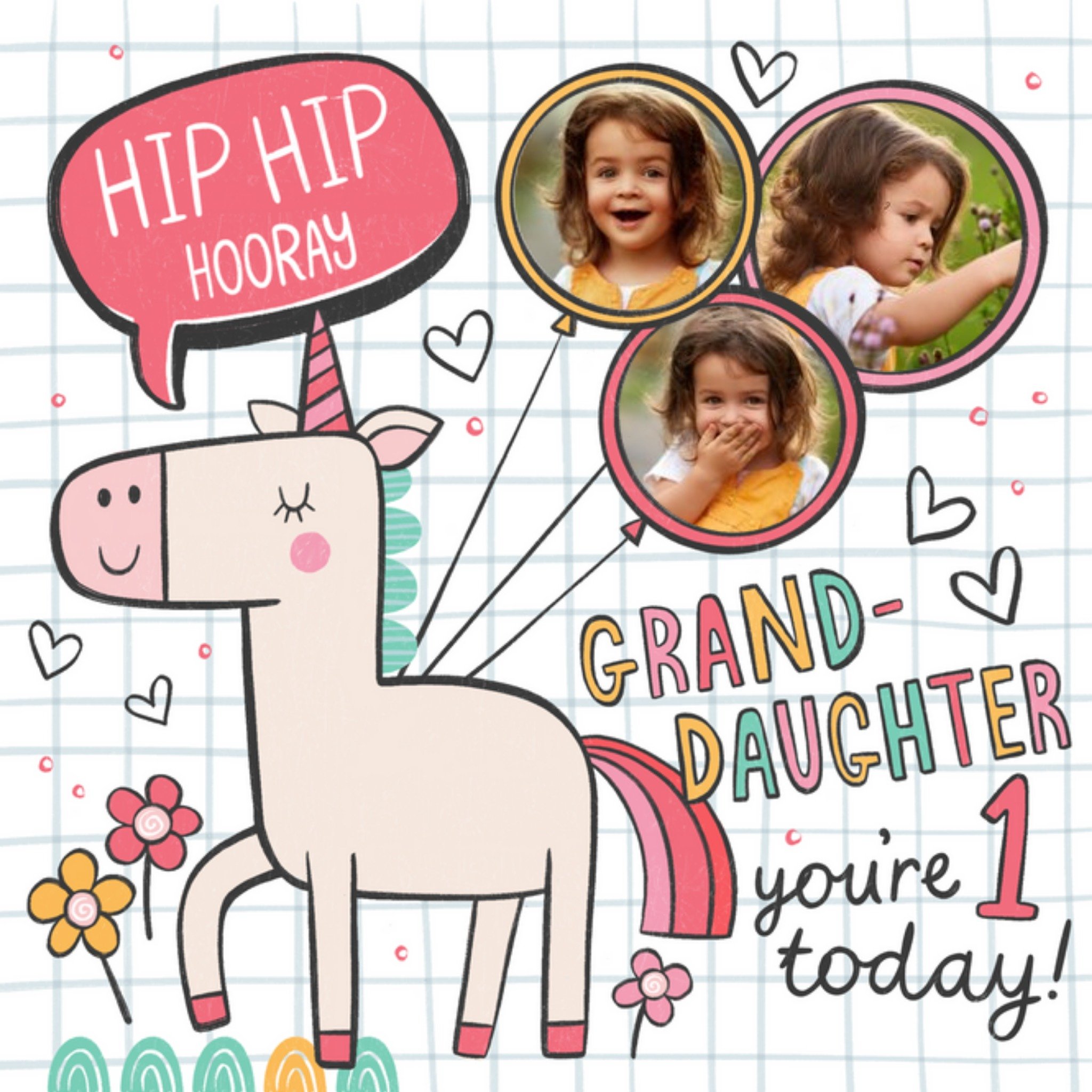 Moonpig Cute Illustrations Of A Unicorn Granddaughter Photo Upload Birthday Card, Large