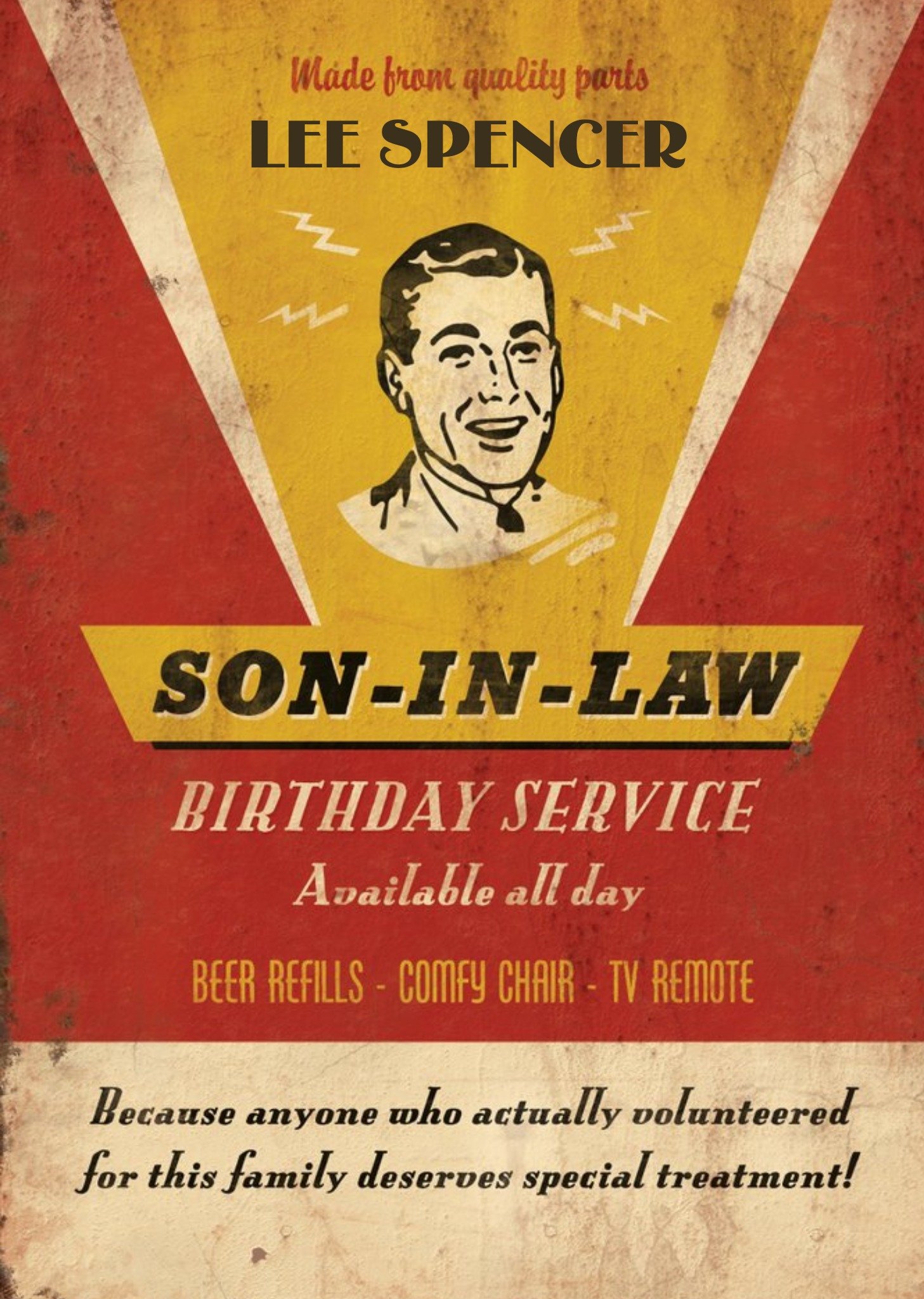 Moonpig Retro Funny Son-In-Law Birthday Service Card, Large