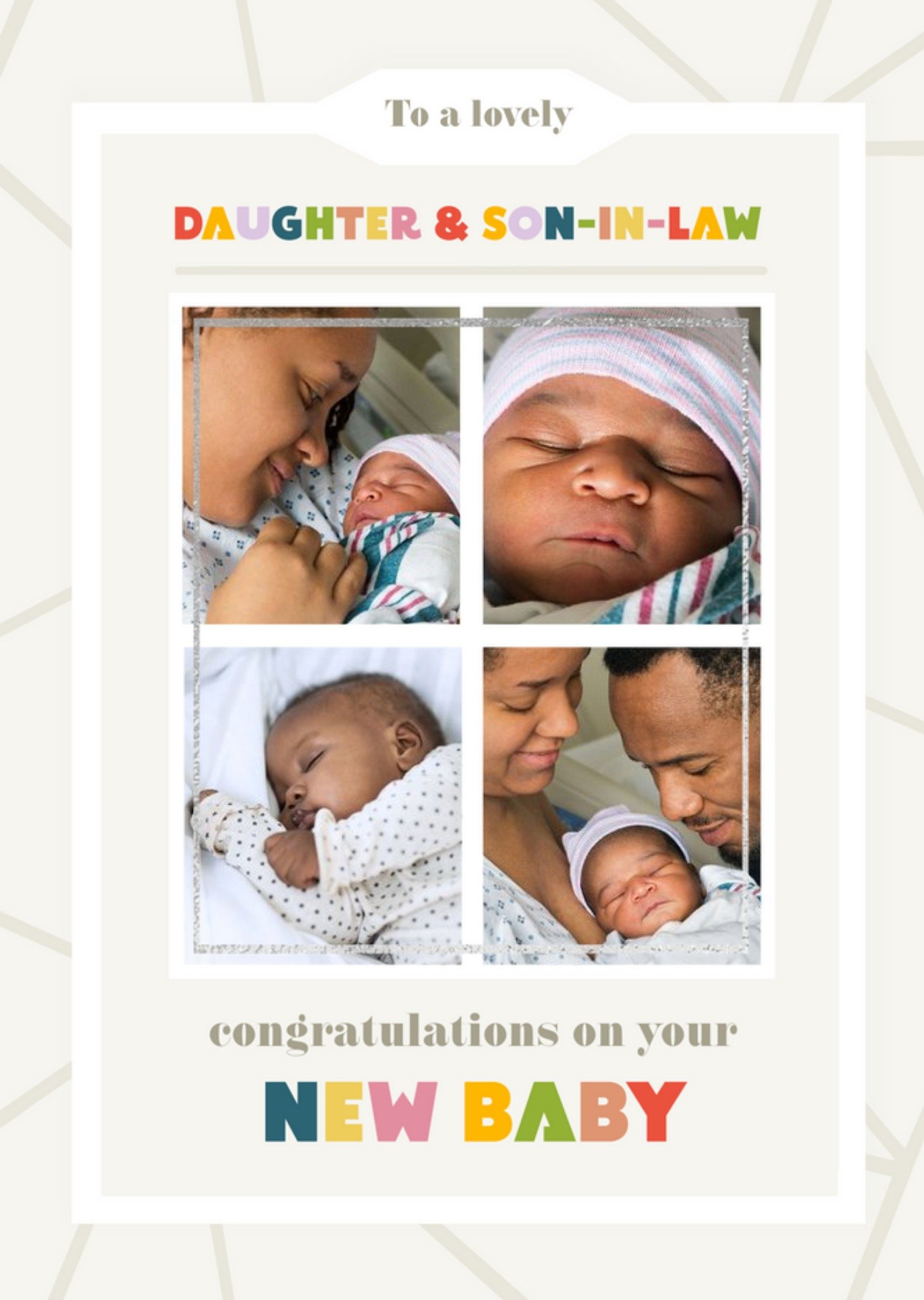 Multiple Photo Frames With Colourful Text Daughter And Son In Law's New Baby Photo Upload Card Ecard