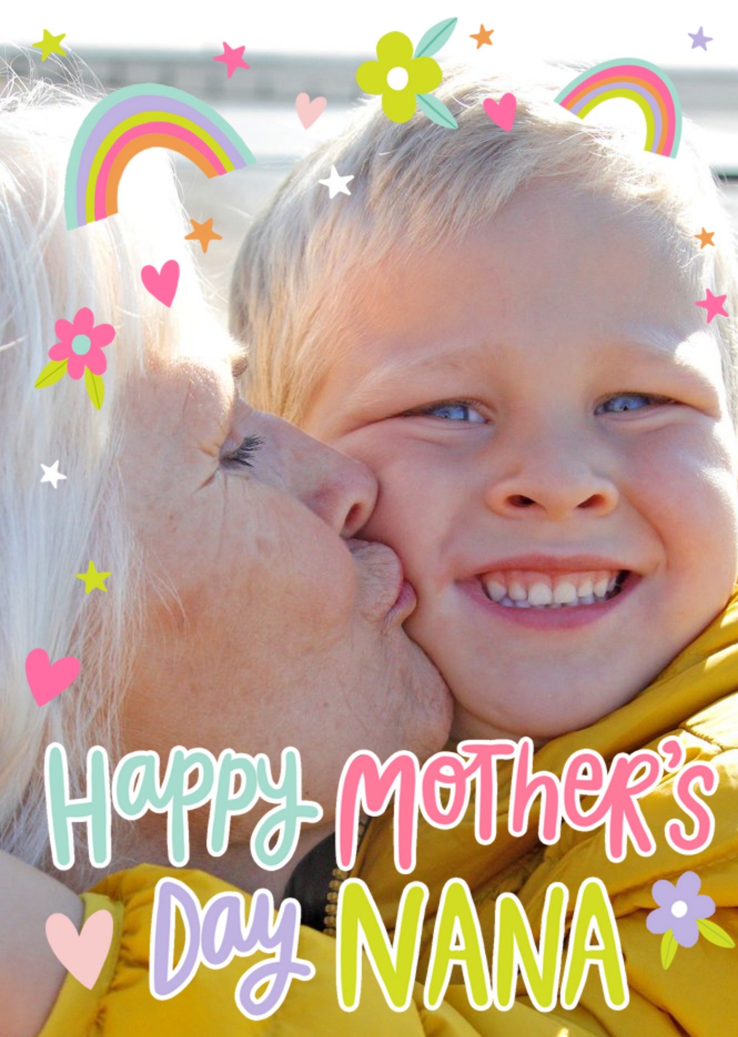 Moonpig Happy Mothers Day Nana Rainbow Floral Heart Photo Upload Mothers Day Card Ecard