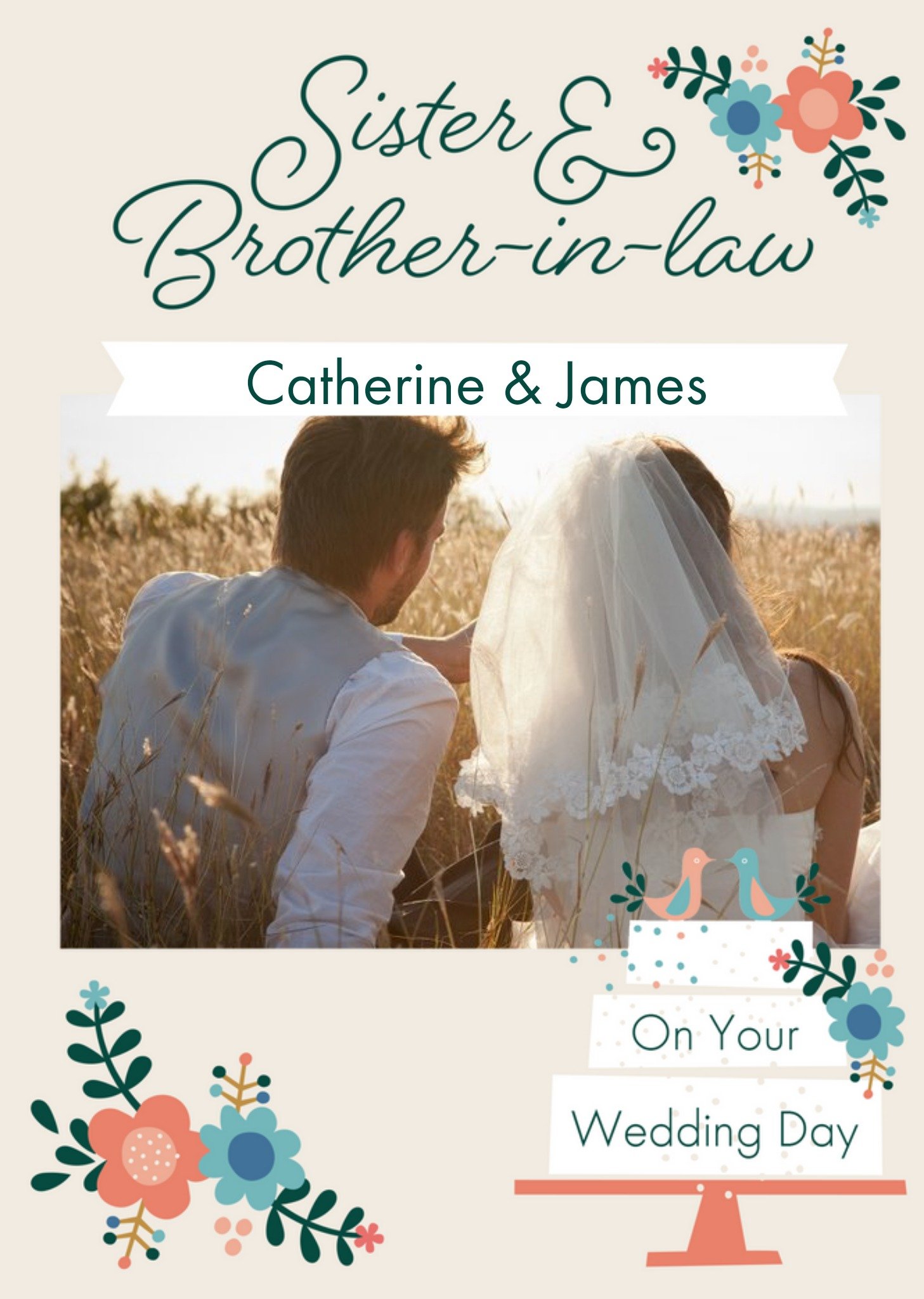 Typographic Floral Design Sister And Brother In Law On Your Wedding Day Photo Upload Card Ecard