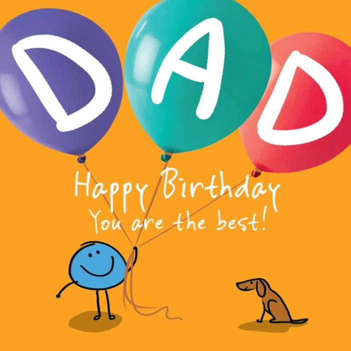 Illustration Of A Character With Colourful Balloons Dad's Birthday Card