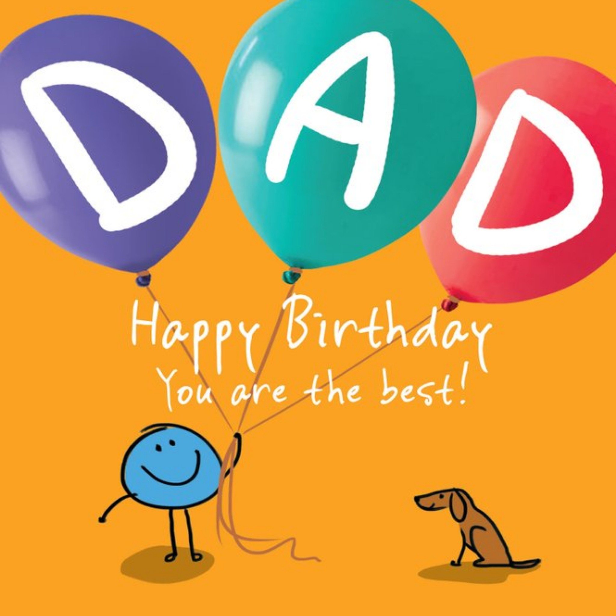Moonpig Illustration Of A Character With Colourful Balloons Dad's Birthday Card, Large