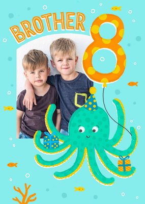 Cute Octopus Brother 8th Birthday Card