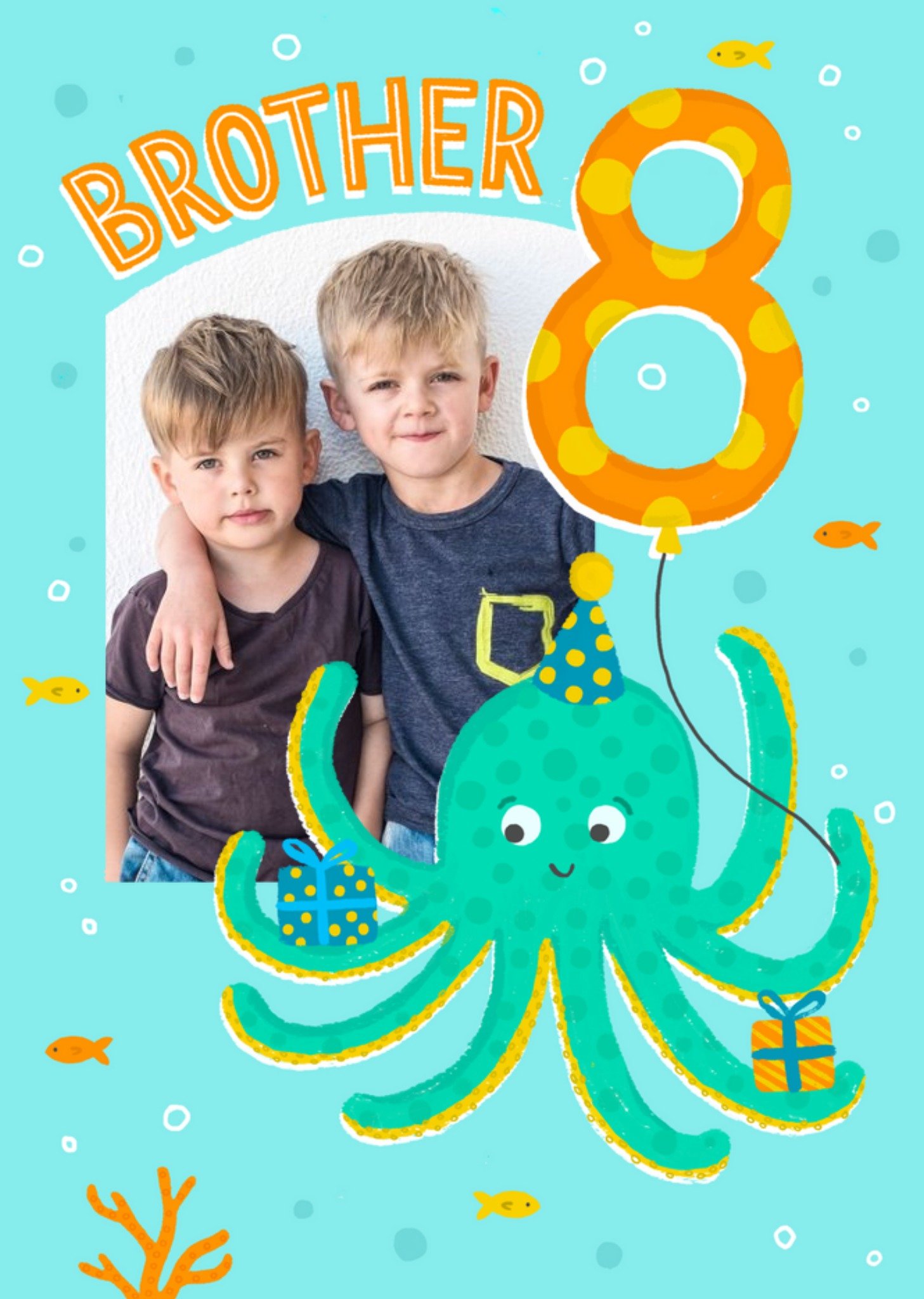 Cute Octopus Brother 8th Birthday Card Ecard