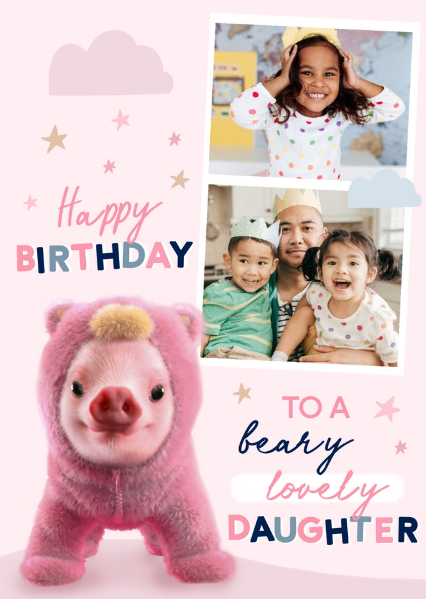 Moonpig Exclusive Moonpigs Cuddly Teddy Bear Pig Daughter Photo Upload Birthday Card, Large