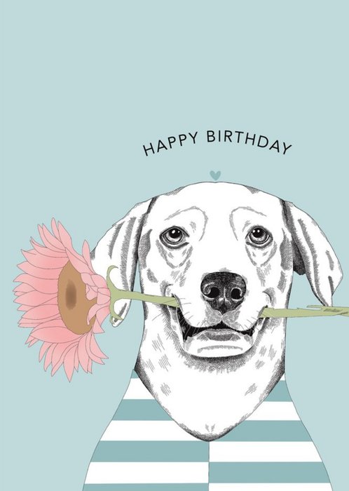 Modern Cute Illustration Dog With Flower Birthday Card