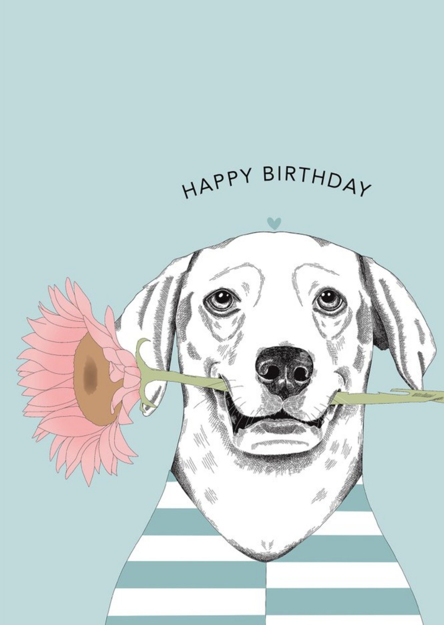 Moonpig Modern Cute Illustration Dog With Flower Birthday Card, Large