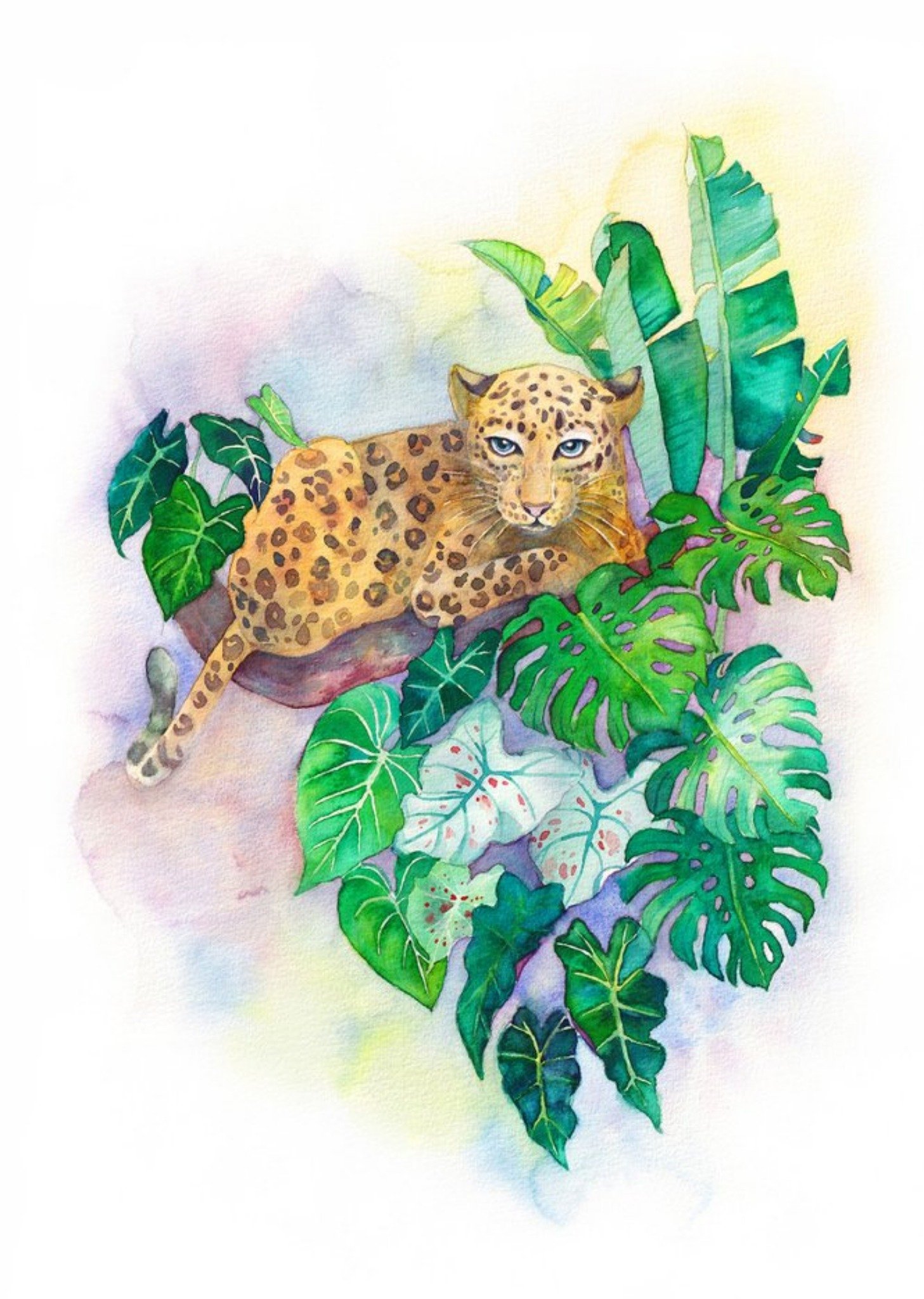 Moonpig Watercolour By Cat Leopard Floral Just A Note Card Ecard