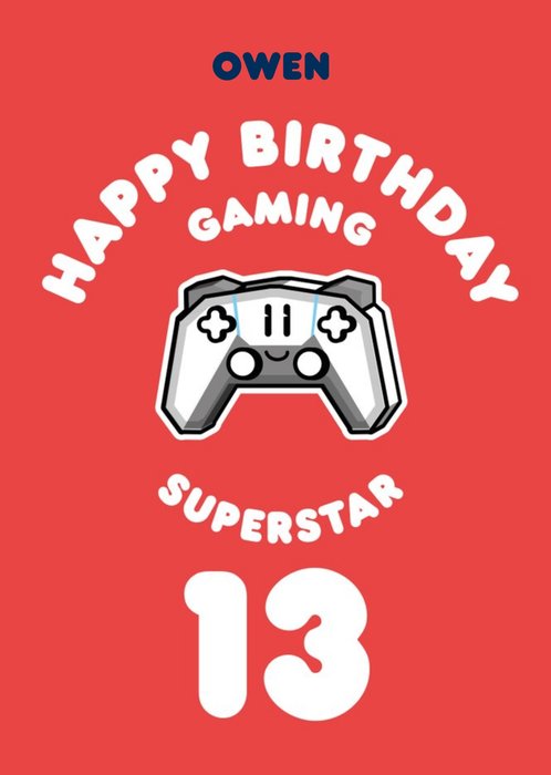 Typographic Illustrative Gaming Superstar 13th Birthday Card