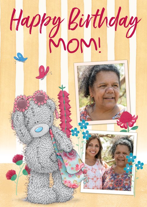 Sunglasses Flowers And Butterflies Tatty Teddy Photo Upload Mom Birthday Card