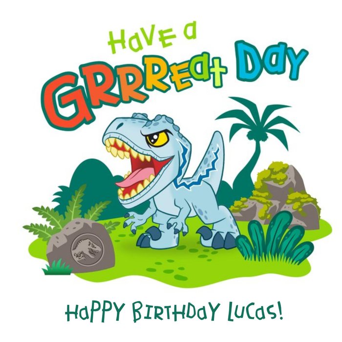Jurassic Park Cute Cartoon Raptor Birthday Card