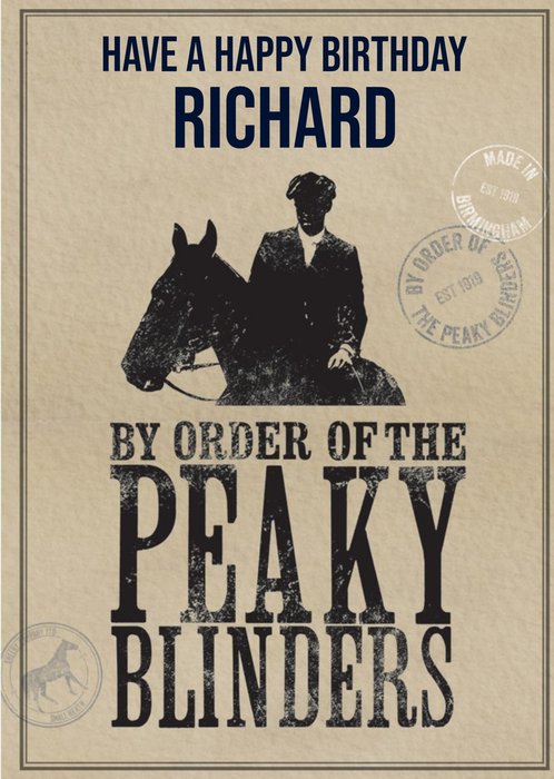 Peaky Blinders Birthday Card By Order Of The Peaky Blinders