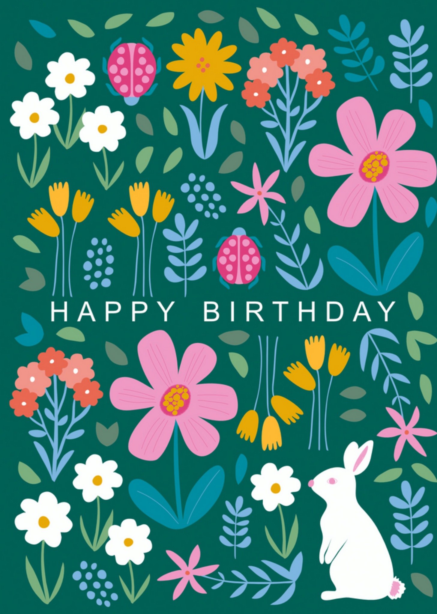 Moonpig Picket + Vine Flora And Fauna Pattern Happy Birthday Card, Large