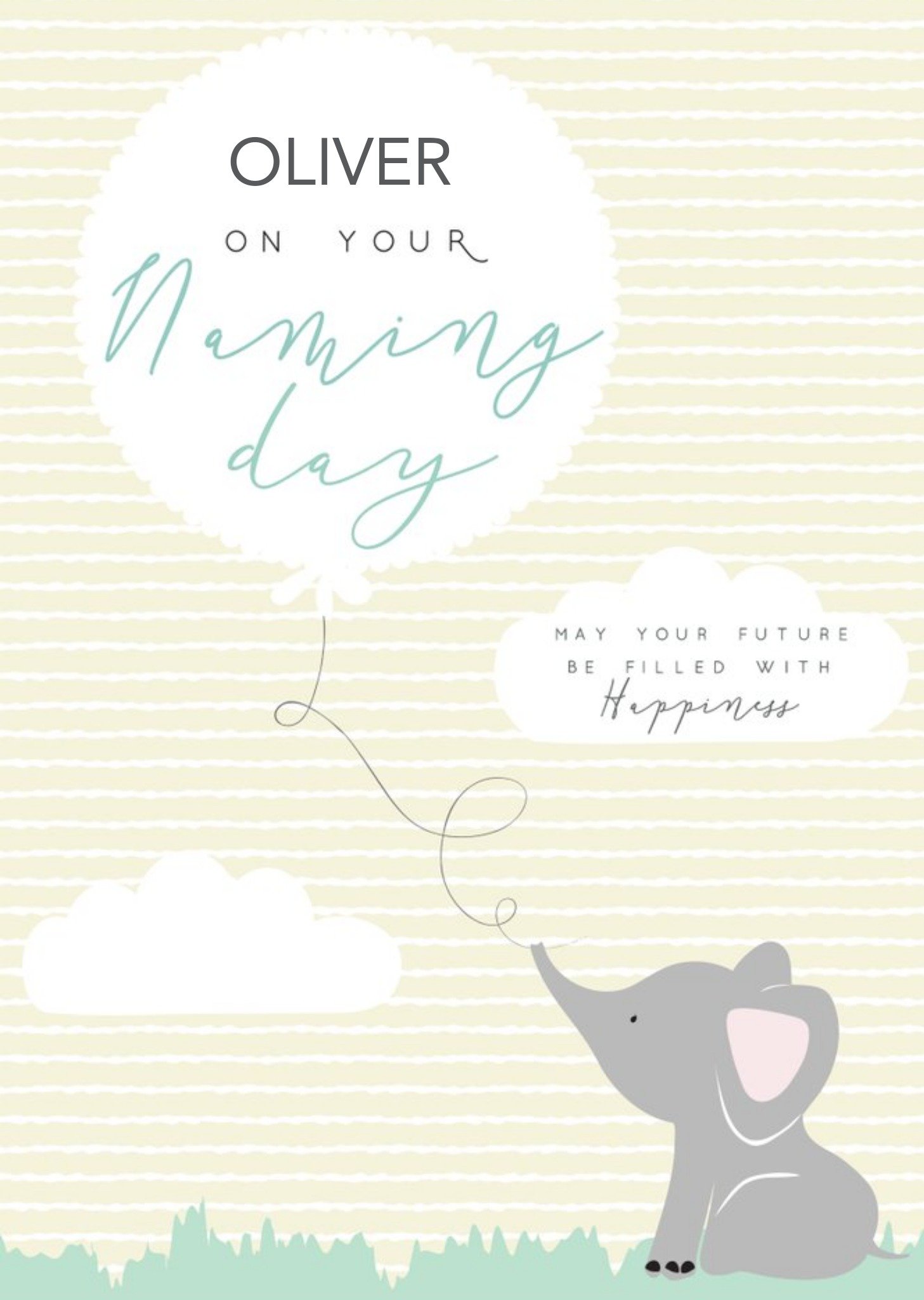 Illustrated Elephant Customisable Naming Day Card Ecard