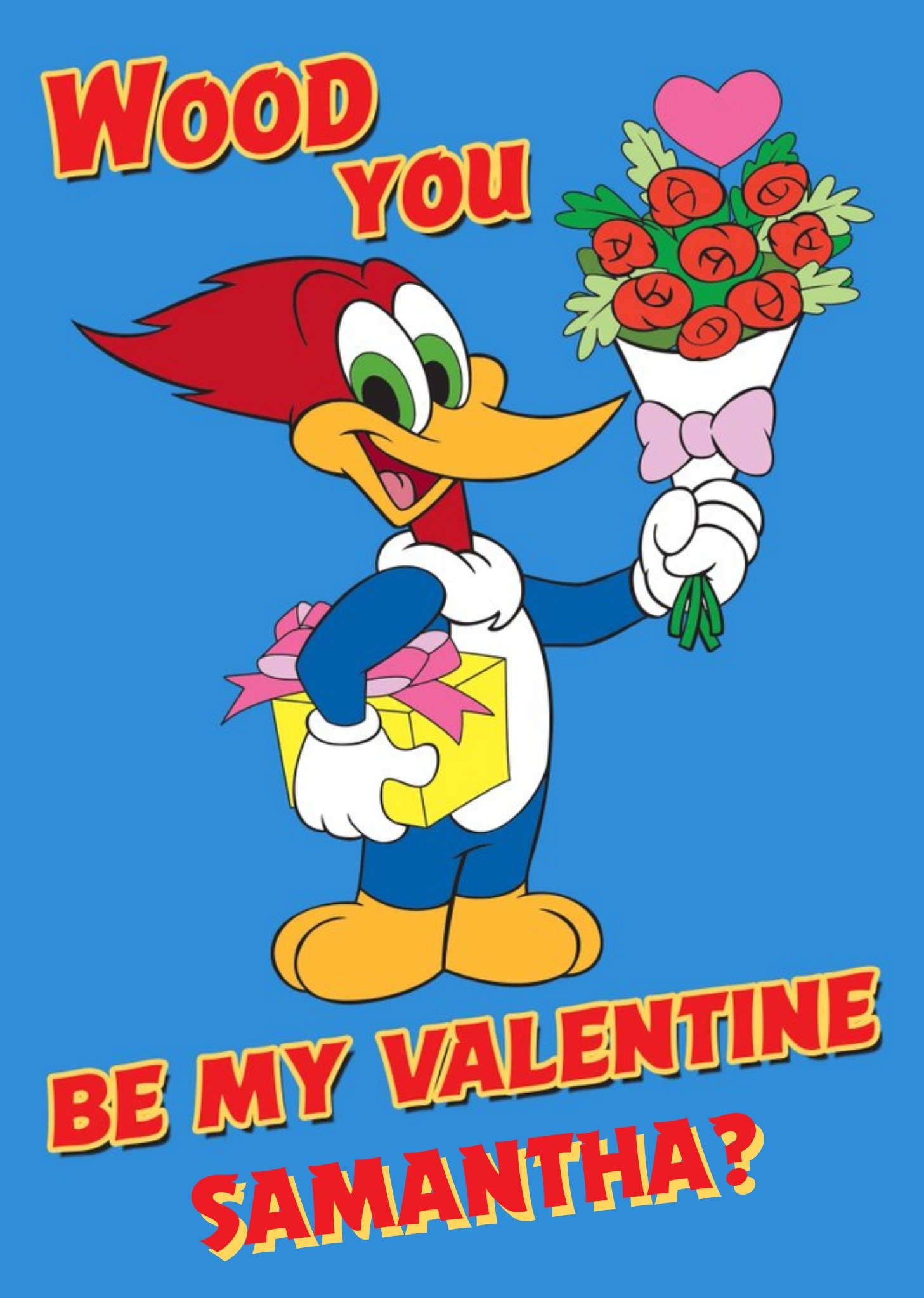 Other Universal Woody Woodpecker Wood You Be My Valentine Funny Pun Card, Large