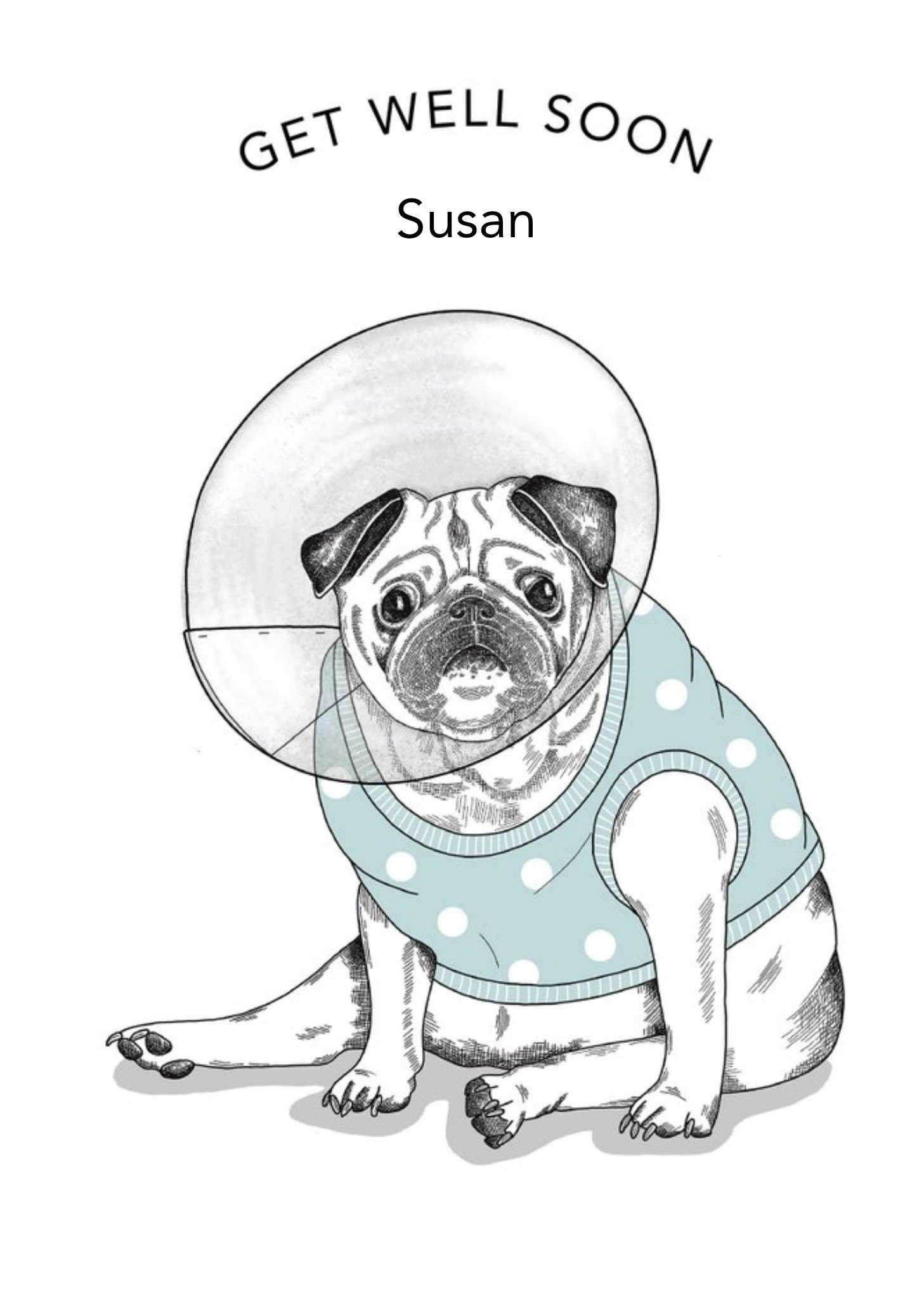 Moonpig Dotty Dog Art Get Well Soon Dog Modern Vets Cute Card, Large