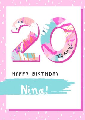 Illustrated Patterned Twenty Pnk Dotted 20th Birthday Card