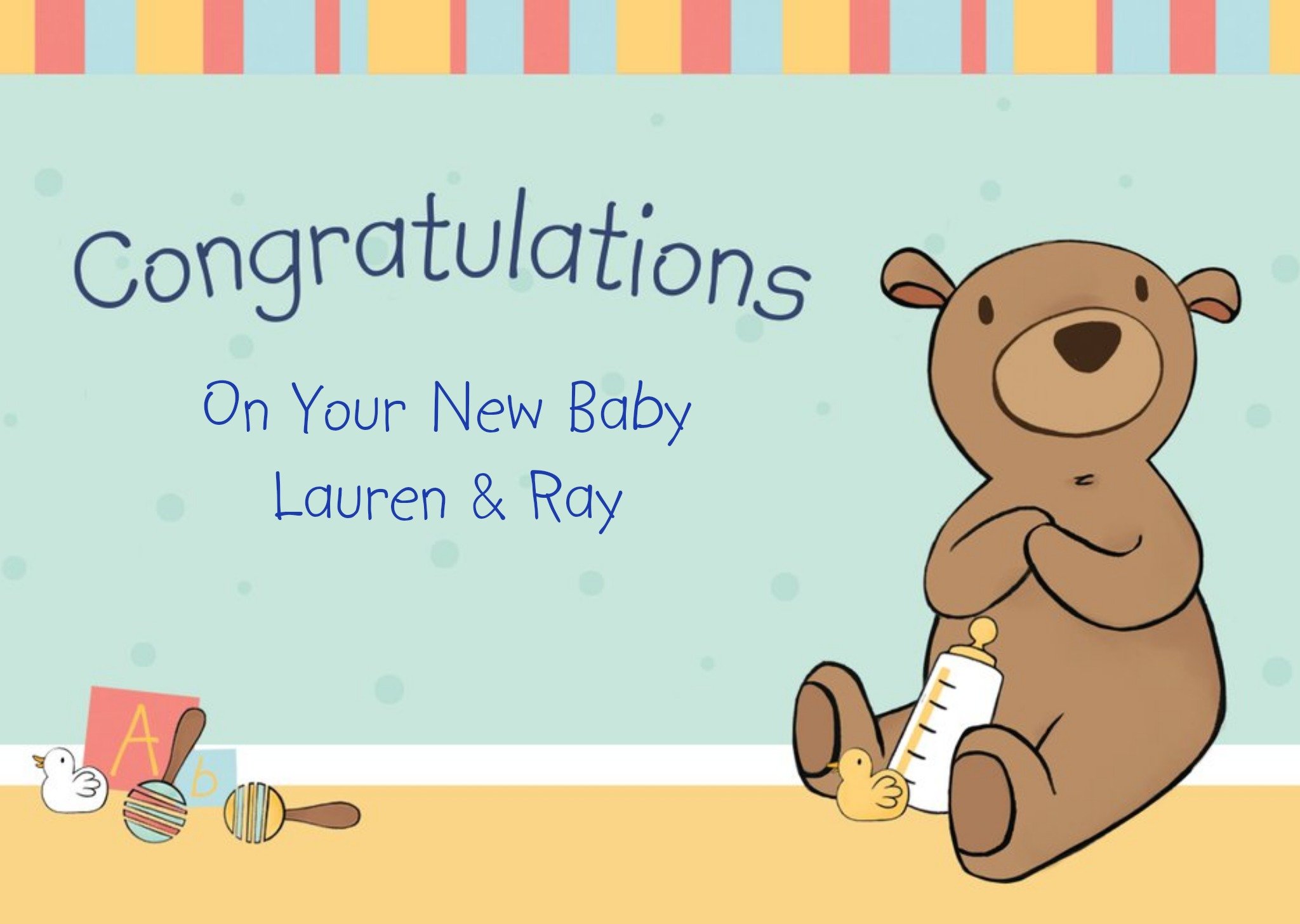 Moonpig Bear In The Nursery Personalised Congrats New Baby Card, Large