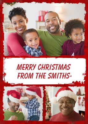 Red Border From Family Personalised Photo Upload Merry Christmas Card
