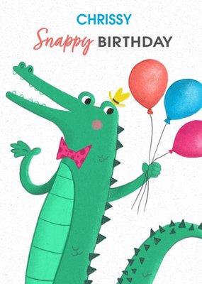 Crocodile Celebrating a Snappy Birthday With Balloon Personalised Name Card