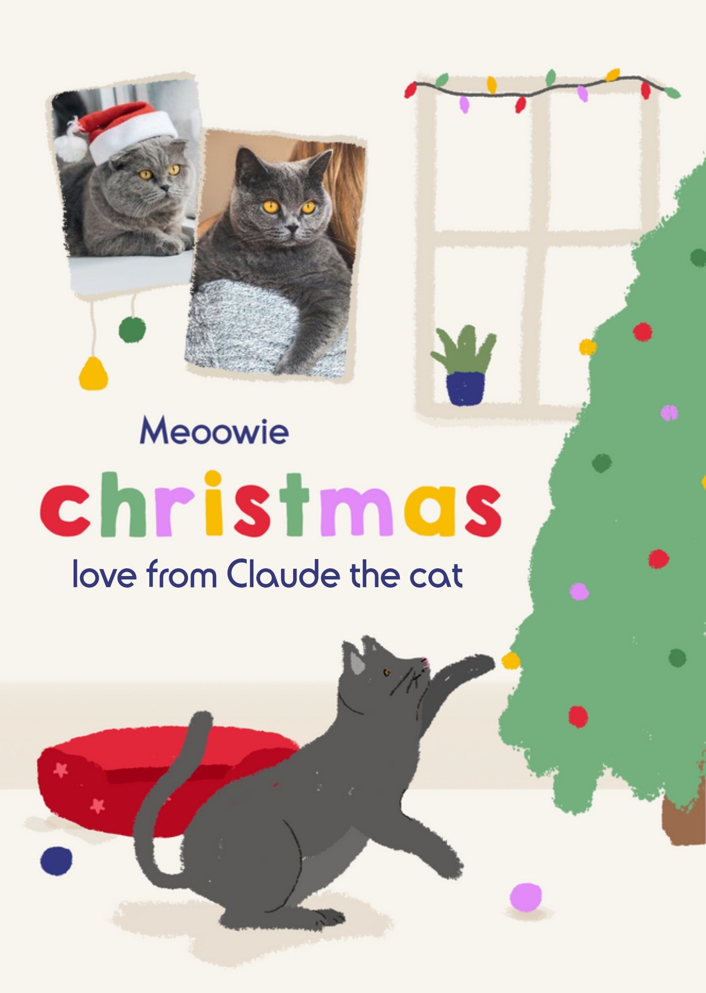 Happy Go Lucky Meoowie Christmas Photo Upload Card Ecard