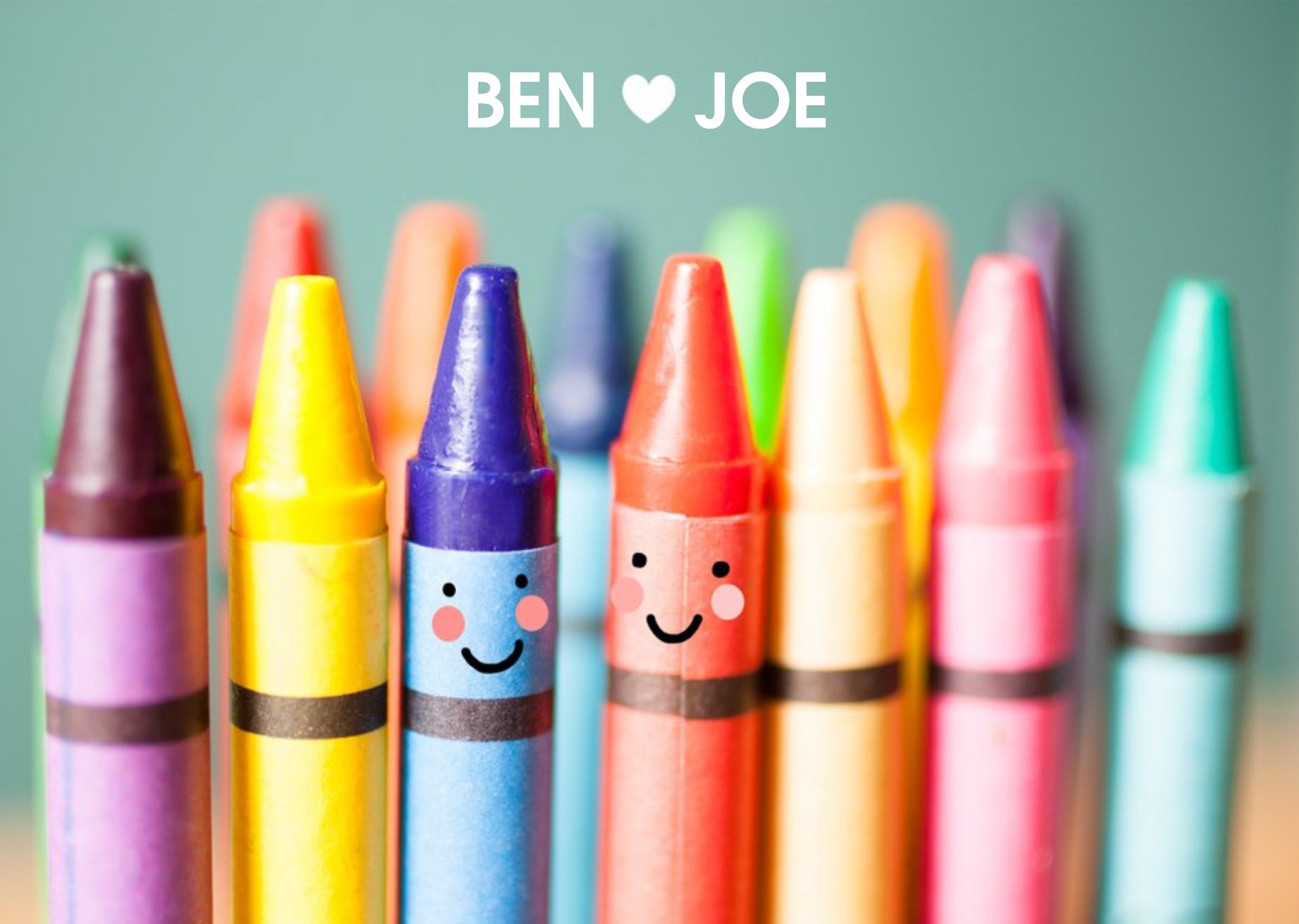 Smiling Crayon Couple Personalised Names Card Ecard