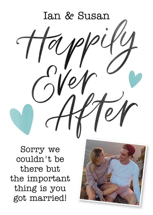 Allure Typographic Happily Ever After Wedding Regret Photo Upload Card