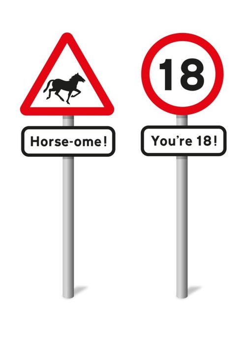 Graphic Illustration Of Road Signs Eighteenth Funny Pun Birthday Card