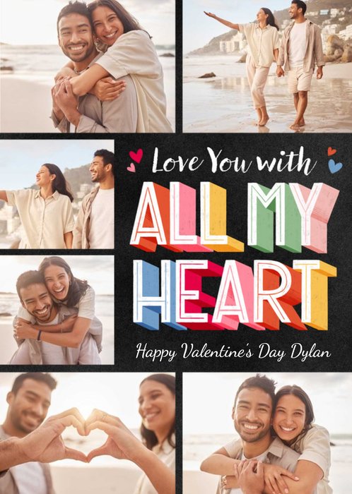 Colourful 3D Typography With Six Photo Frames Valentine's Day Photo Upload Card